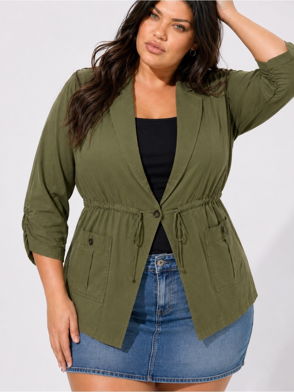 TORRID Dual Fold Utility Drape Front Jacket- Olive Green